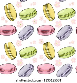 Seamless pattern with colorful macaroon or macaron cookies