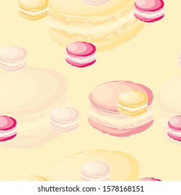 seamless pattern with colorful macaroons vector on yellow background