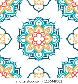 seamless pattern with colorful madala ornament, orient or medieval style, vector illustration