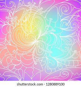 Seamless pattern with colorful magic mushrooms in doodle style. 60s hippie psychedelic art. Vector. Print for fabric