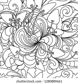 Seamless pattern with colorful magic mushrooms in doodle style. 60s hippie psychedelic art. Vector. Print for fabric