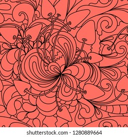 Seamless pattern with colorful magic mushrooms in doodle style. 60s hippie psychedelic art. Vector. Print for fabric
