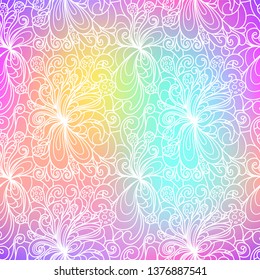 Seamless pattern with colorful magic mushrooms in doodle style. 60s hippie psychedelic art. Vector. Print for fabric