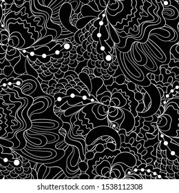Seamless pattern with colorful magic mushrooms in doodle style. 60s hippie psychedelic art. Vector. Print for fabric