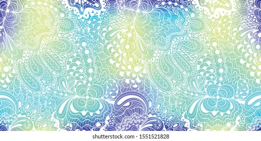 Seamless pattern with colorful magic mushrooms in doodle style. 60s hippie psychedelic art. Vector. Print for fabric