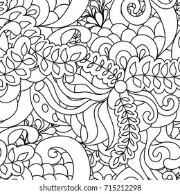 Seamless pattern with colorful magic mushrooms in doodle style. 60s hippie psychedelic art. Vector. Print for fabric