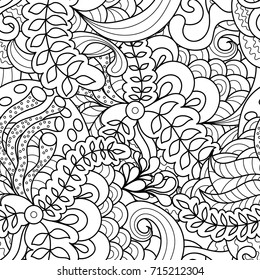 Seamless pattern with colorful magic mushrooms in doodle style. 60s hippie psychedelic art. Vector. Print for fabric