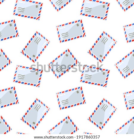 Seamless pattern with colorful Mail envelopes. Mail and post office. For printing wrapping paper, wallpaper, packaging, fabric. Hand Drawn vector illustration.