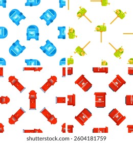 Seamless pattern with colorful mailboxes showing sending and receiving mail
