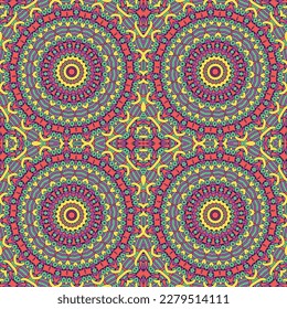Un patrón impecable con una mandala colorida.