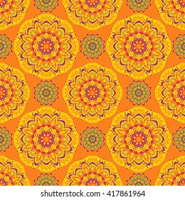 Seamless pattern with colorful mandala. Figure in the oriental style with traditional elements.