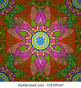 Seamless pattern with colorful mandala. Figure in the oriental style with traditional elements. Radial gradient shape.