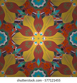 Seamless pattern with colorful mandala. Figure in the oriental style with traditional elements. Radial gradient shadow.