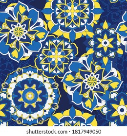 Seamless Pattern of Colorful mandala. Tile Decor Wallpaper