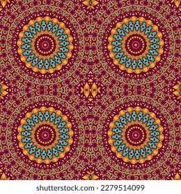 A seamless pattern with colorful mandalas