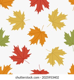 Seamless pattern of colorful maple autumn leaves. Vector illustration