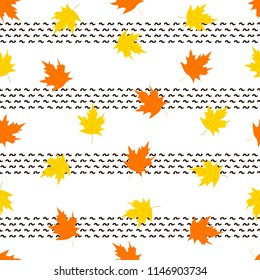Seamless pattern with colorful maple leaves on the white background . Vector illustration