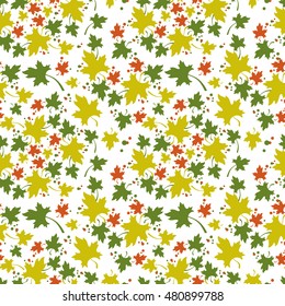 Seamless pattern with colorful maple leaves on a white background. Autumn leaf fall. Vector clip art.
