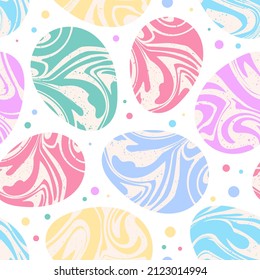 Seamless pattern with colorful marbled Easter eggs. Vector design for textile, wrapping paper, greeting cards.