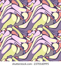 Seamless pattern with colorful marbling - hand drawn vector illustration. Flat color design.