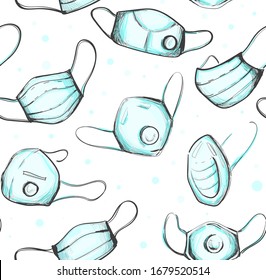 Seamless pattern with colorful medical mask