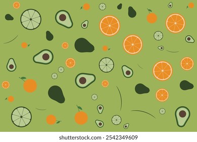 Padrão contínuo melão colorido, kiwi, laranjas, abacate