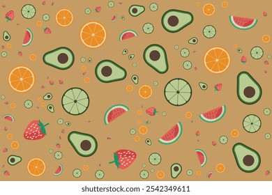 Padrão contínuo melão colorido, kiwi, laranjas, abacate