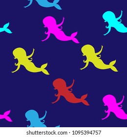 Seamless pattern with colorful mermaids.