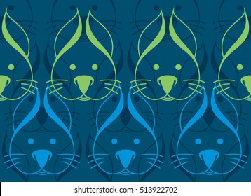 Seamless pattern with colorful mice on blue background. Vector illustration.