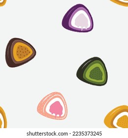 Seamless pattern with colorful mochi. Flat vector. Asian food.