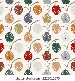 Seamless pattern with colorful monstera. Boho style. 