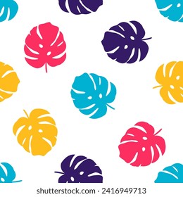 Seamless pattern with colorful monstera leaves