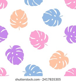 Seamless pattern with colorful monstera leaves