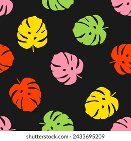 Seamless pattern with colorful monstera leaves