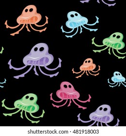seamless pattern colorful monsters jellyfish