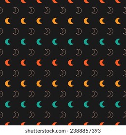 Seamless pattern with colorful moon and black background