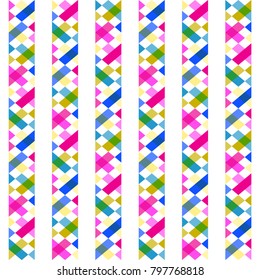 Seamless pattern with colorful mosaic strips on the white backdrop. Vector.