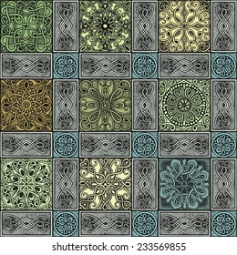 Seamless pattern colorful mosaic in vintage style, hand-drawn illustration.