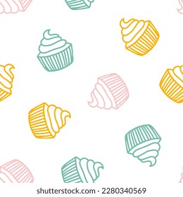 Seamless pattern with colorful muffin