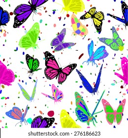 Seamless pattern of colorful multicolored butterfly.