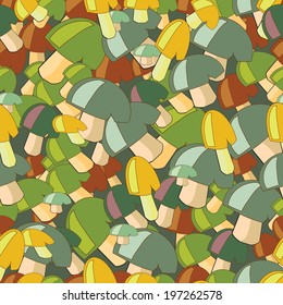 Seamless pattern with colorful mushrooms 