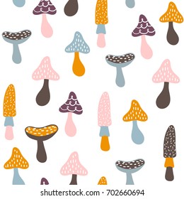 Seamless pattern with colorful mushrooms. Autumn background. Perfect for fabric,textile. Creative Vector background