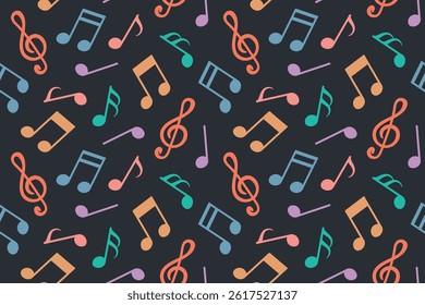 seamless pattern with colorful music notes and treble clef; ideal for music-themed designs- vector illustration