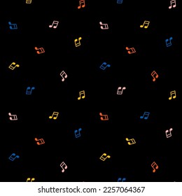 Patrón sin brillo con notas musicales coloridas y fondo negro