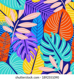 seamless pattern colorful nature leaves neon background. nature pattern