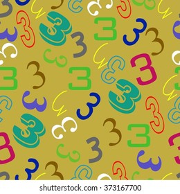 Seamless pattern with colorful number 3