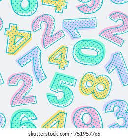 Seamless pattern of colorful numbers. Baby, kid design with dots. Vector illustration