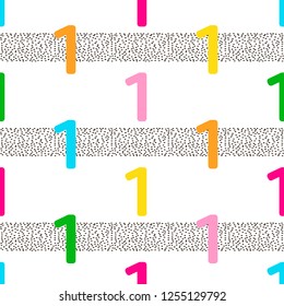 Seamless pattern with colorful numeral one on the white background.  Vector illustration