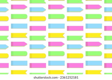 Seamless pattern of colorful office paper note stickers of various shapes in trendy bright hues. EPS