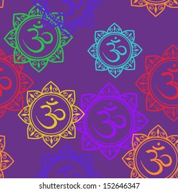 Seamless pattern of colorful Om signs